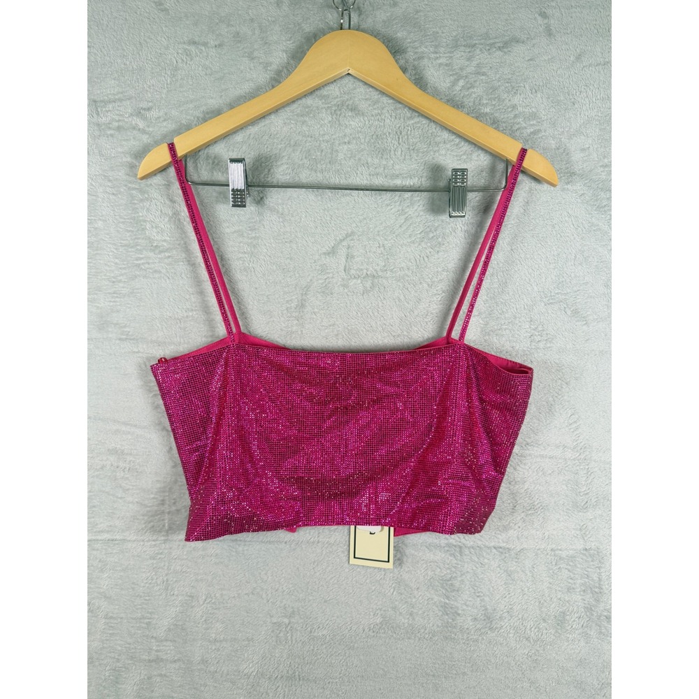 Garola Glam EGLAN Magenta Pink Chainmail Mesh Crop Top NWT Size L